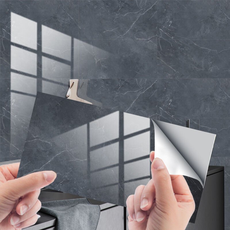 Dekorative, selbstklebende Rechteckfliesen für Bad und Küche, 3D-Marmormuster-Mosaik, wasserfest, 30 x 15 cm (Anthrazit,...