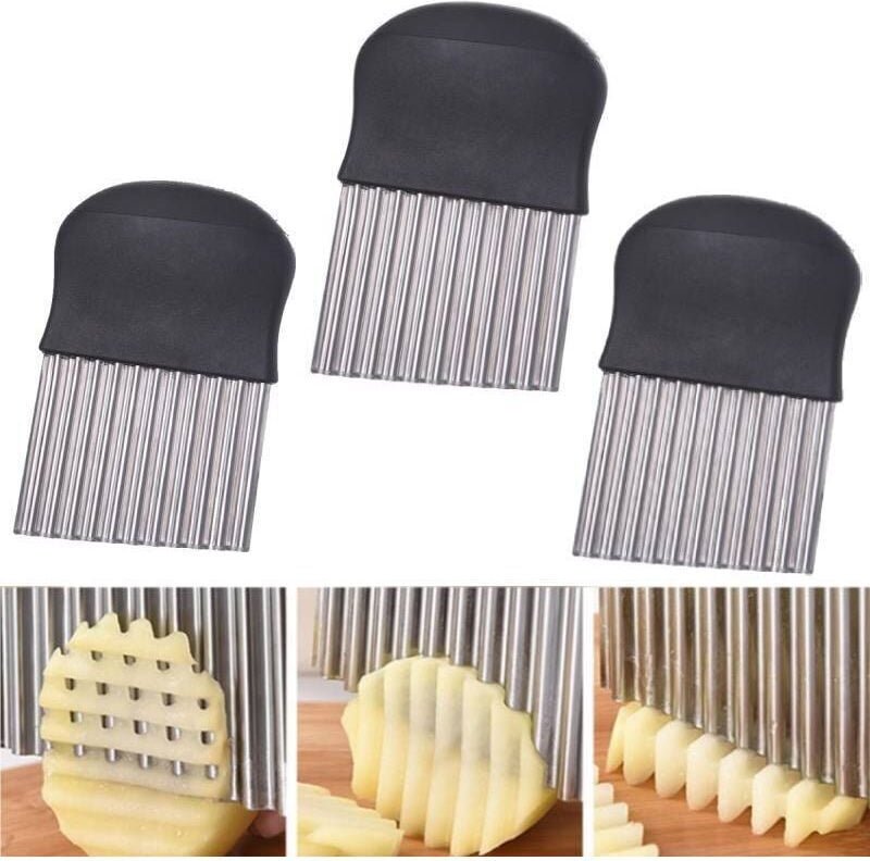 Kartoffelschneider, gewelltes Pommes-Frites-Messer, gewelltes Messer aus Edelstahl für Gemüse, Butter und Obstsalat mumu