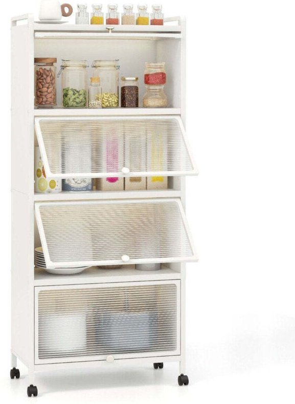 Kuchenregal mit rollen und faltturen 60 x 32 x 154 cm wei