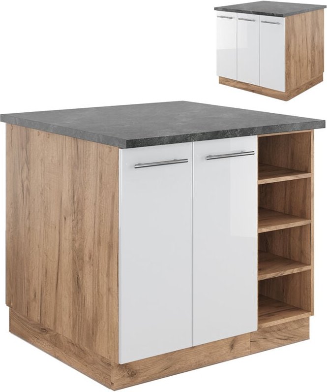 Vicco - Kücheninsel Fame-Line, Weiß Hochglanz/Goldkraft Eiche, 90 cm ohne Arbeitsplatte