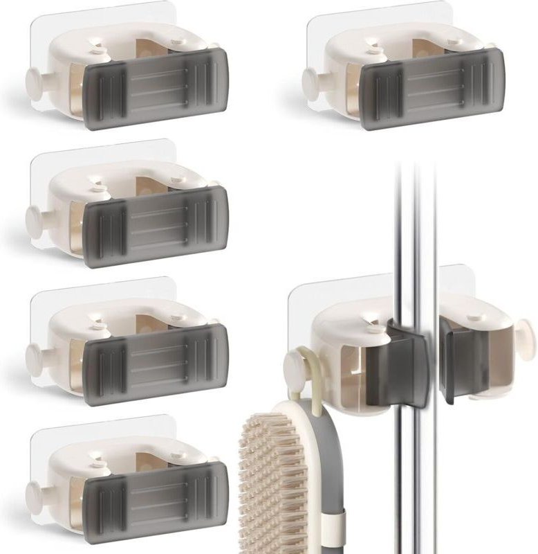 6-teiliger, selbstklebender Wandbesenhalter mit rutschfesten Silikonclips, ideal für die Küche