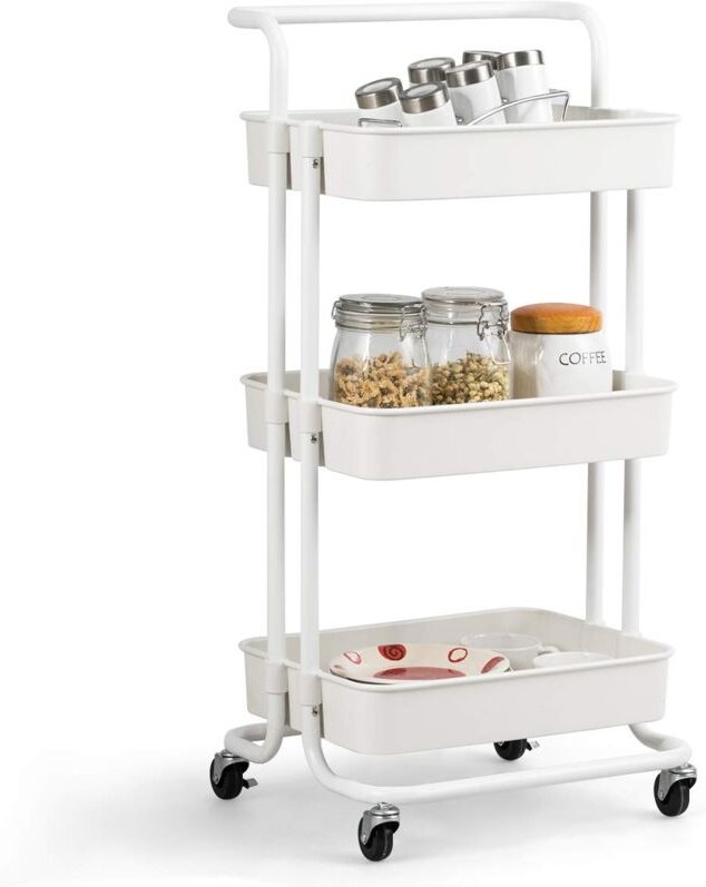 COSTWAY Servierwagen auf Rollen, Kuechenwagen Metall, Rollwagen 3 Regale, Allzweckwagen Beistellwagen Badwagen Kuechenro...