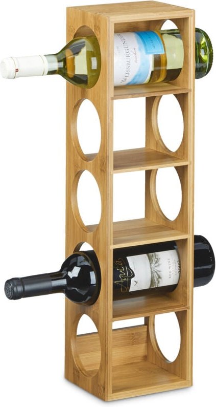 2x Weinregal Bambus, Flaschenhalter 5 Fächer, Holzregal für Wein, Flaschenregal modern, HxBxT: 53 x 14 x 12 cm, natur