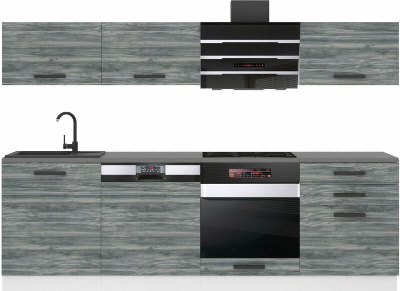 Küchenzeile Küchenblock Linda - Küchenmöbel 240 cm Einbauküche Vollausstattung ohne Elektrogeräten mit Hängeschränke und...