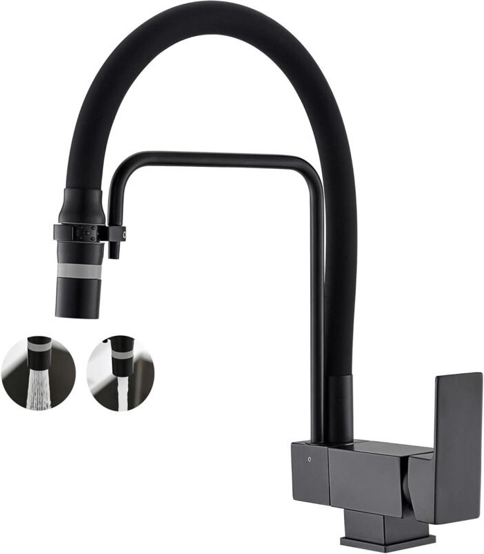 Klappbare Küchenarmatur mit 2 Wasserauslaufmodi, Unterfenster-Einbauarmatur, 360° schwenkbarer Klappauslauf, schwarzes M...