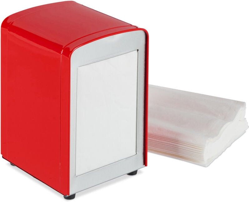 2 x Serviettenspender Retro, Metall, kleine Gastro Serviettenhalter für Eisdiele, Café, Bistro, hbt: 15x9,5x11, rot