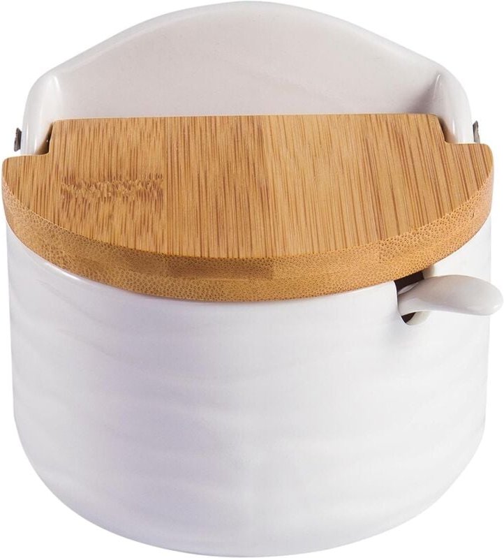 Zucker- und Salzstreuer aus Keramik mit Deckel und Bambuslöffel, Pfefferstreuer 280 ml