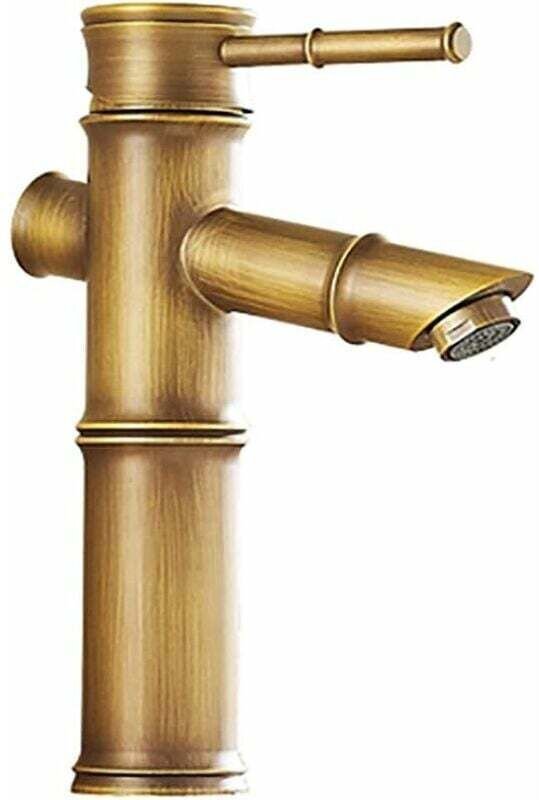 Antike Küchenarmatur aus Kupfer, Retro-Einloch-Spültischarmatur aus Bambus, Aufsatzarmatur, Warmwasserarmatur