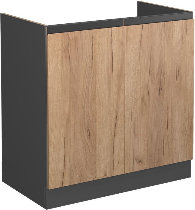 Spülenunterschrank R-Line, Goldkraft Eiche, 80 cm J-Shape, ohne Arbeitsplatte Vicco