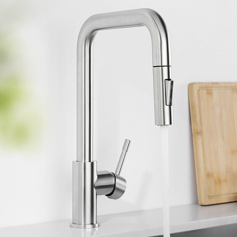 Küchenarmatur mit Ausziehbrause, 360° drehbarer Küchenwasserhahn mit 2 Strahlarten, Einhebelmischer, Edelstahl Spültisch...