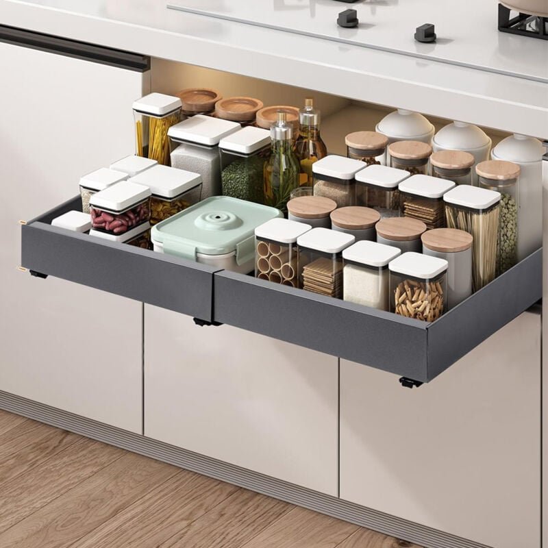 Teleskopschublade, Ausziehbare Schubladen Aufbewahrungsregale (32-52cm) für Küchenschränke, Organizer zum Herausziehen m...