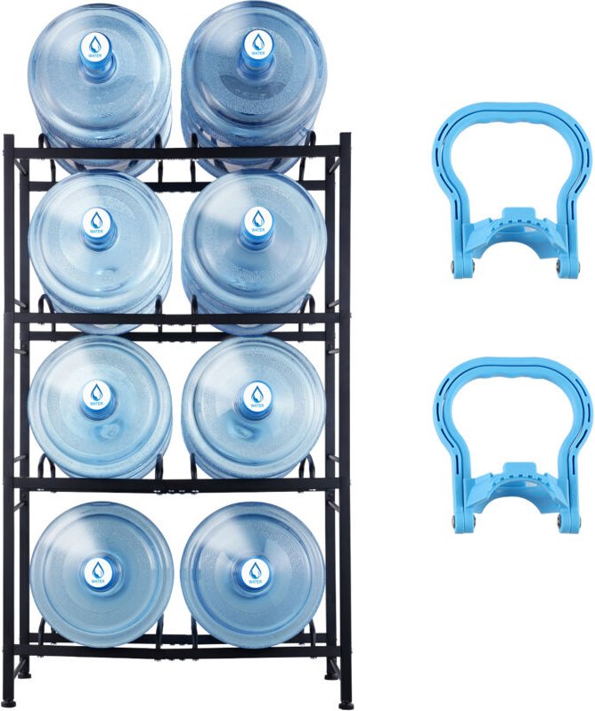 Mophorn 4-stufiger Wasserkrughalter, zweireihiges Flaschenregal für 8 Flaschen, robustes 5-Gallonen-Wasserregal für Küch...