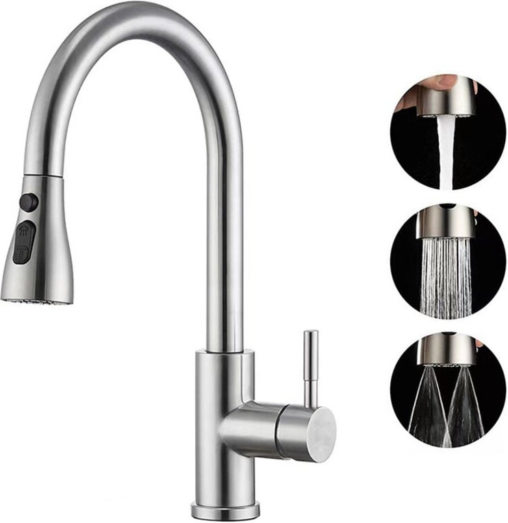Küchenarmatur mit herunterziehbarer Brause – Küchenmischbatterie mit 360° schwenkbarem Auslauf, 3 Sprühmodi, hoher Licht...