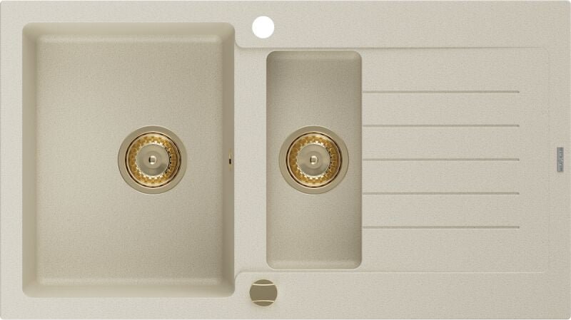 Mexen Matias 1,5-Becken-Granitspüle mit Abtropffläche 900 x 505 mm, Beige, Siphon Gold - 6502901505-