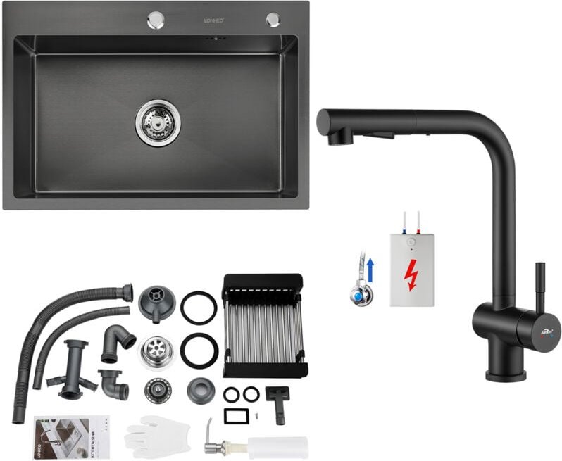 Edelstahl Küchenspüle + Niederdruck Ausziehbare Küchenarmatur, 68 x 45 cm Einbauspüle, große Küchenspüle, inkl. Seifensp...