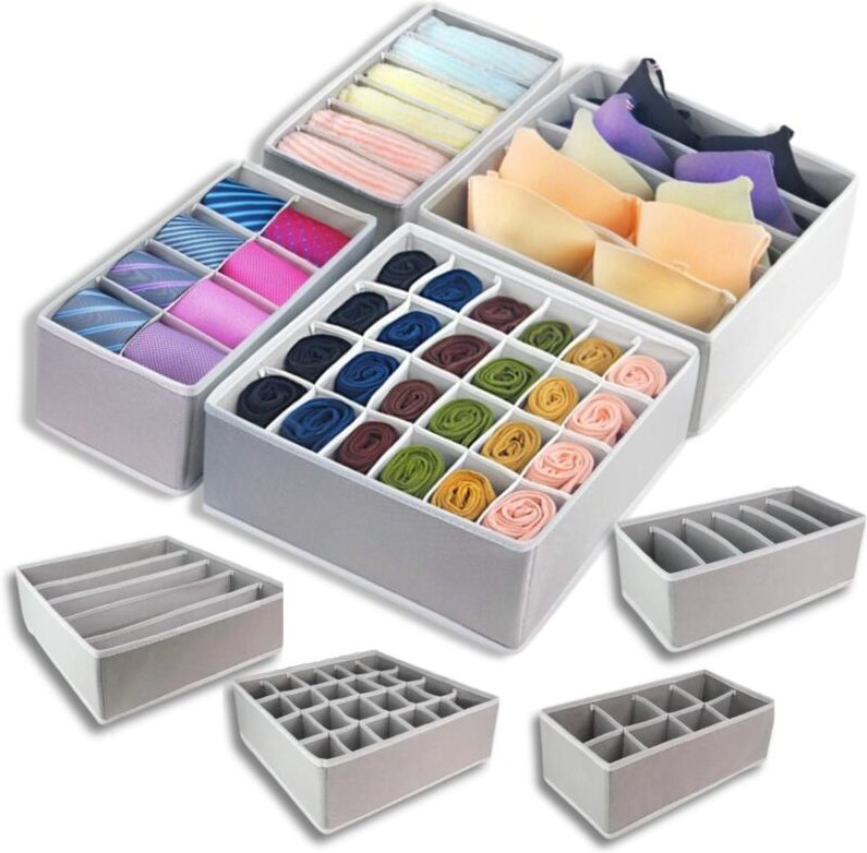 Kleiderschrank-Schubladen-Organizer, 4-in-1-Unterwäscheset mit faltbaren Fächern