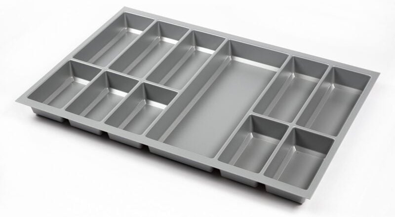 Spetebo - Kunststoff Besteckeinsatz für Küchenschubladen - für 80 x 50 cm - Schubladen Ordnungssystem silbergrau