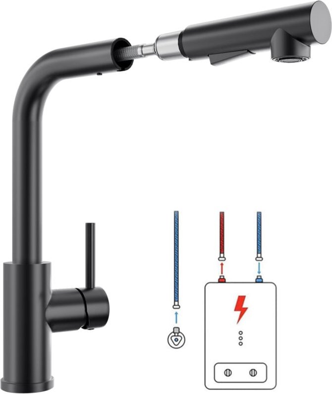 Niederdruck Schwarz ausziehbare Küchenarmatur, Wasserhahn Küche 360° schwenkbar Spültischarmatur Armatur Einhebelmischer...