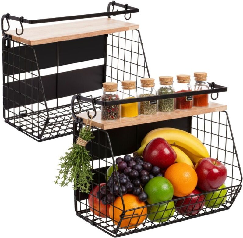 Magnetisches Wand-Obstkorb-Set mit Haken, 2-teilig