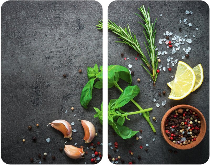 Herdabdeckplatten Universal Kräuter 2er Set, für alle Herdarten, Mehrfarbig, Gehärtetes Glas mehrfarbig, Kunststoff (tpe...