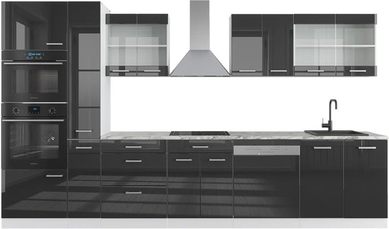 Thumbnail - Vicco - Küchenzeile R-Line, Anthrazit Hochglanz/Weiß, 350 cm mit Hochschrank, ohne Arbeitsplatte