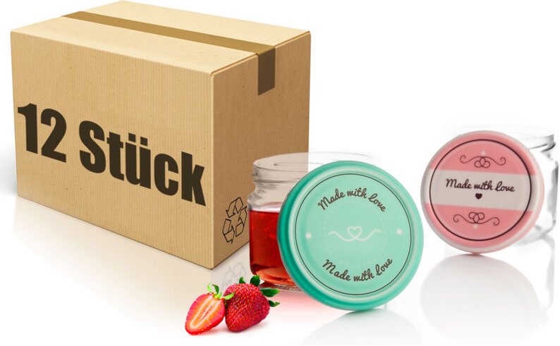 BigDean 12er Set Einmachgläser mit Deckel in rosa und Pastell-grün in Made with Love Stil - 330ml Sturzgläser Marmeladen...
