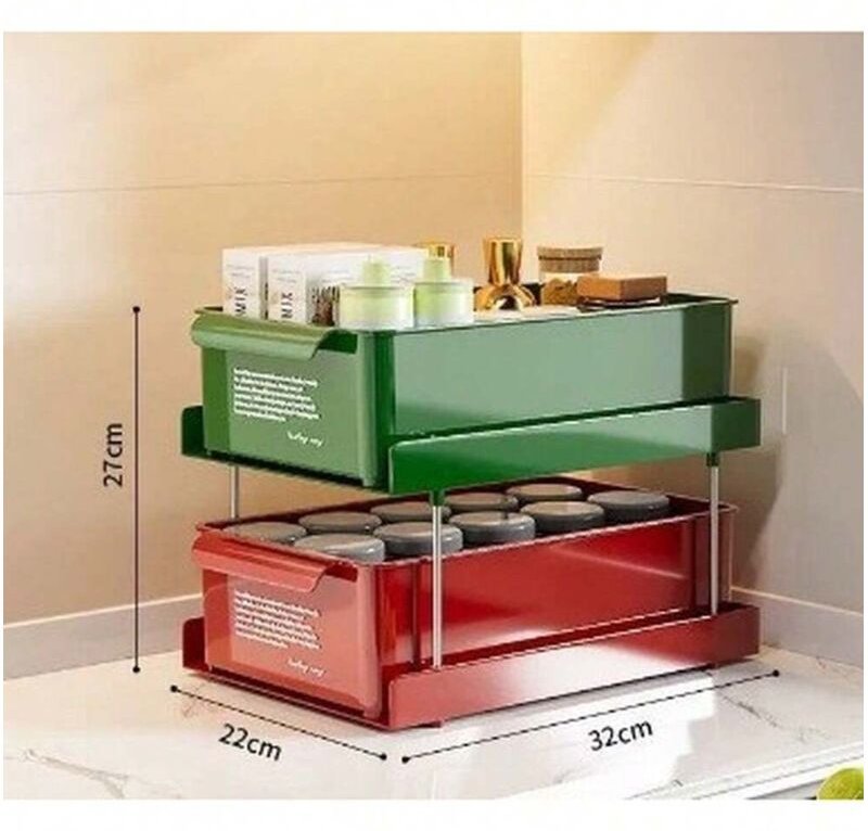 Doppelstöckiges Küchenregal, multifunktionaler Gewürzbehälter-Organizer, Gewürzflaschen- und Tassen-Organizer, Gewürz-Or...