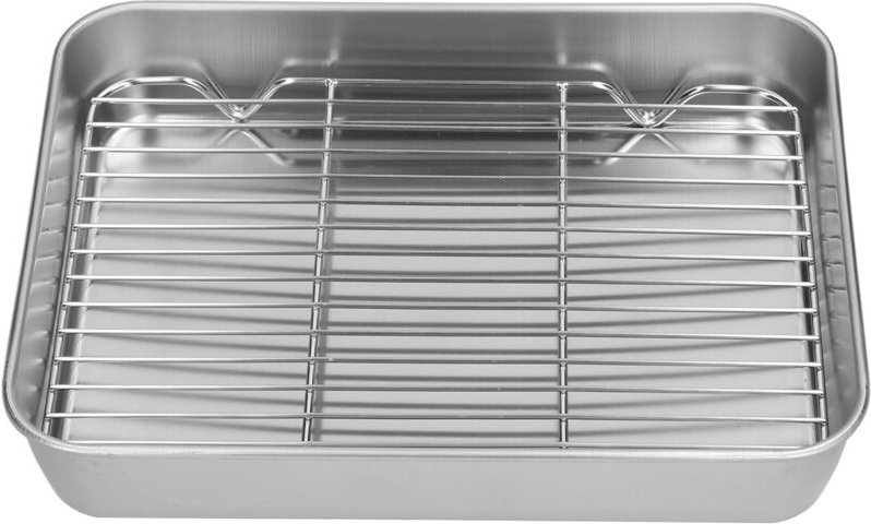 CHICIRIS Backblech mit Edelstahlständer, glatt und antihaftbeschichtet, praktisches Backzubehör, Edelstahl (23,5 x 17,5 ...