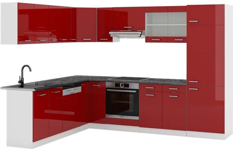 Vicco - Eckküche R-Line, Bordeaux Hochglanz/Weiß, 227 x 287 cm , ap Anthrazit