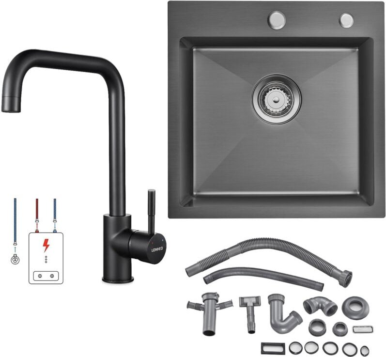 Küchenspüle Edelstahl Einbauspüle 45 × 45 cm + Niederdruck Küchenarmatur - Auralum