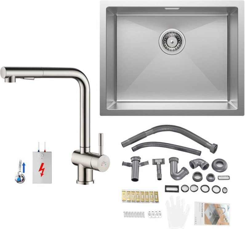 Auralum Spülbecken Edelstahl, Spüle Küche 1 becken 55x44 cm + Ausziehbare Küchenarmatur, für ab 60er Unterschrank - Gebü...