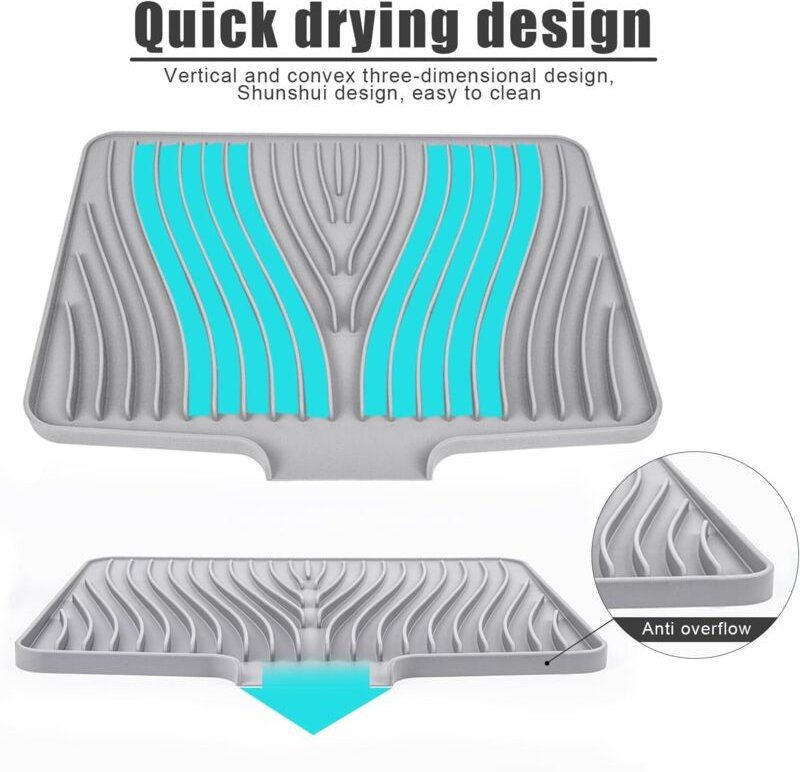 Silikon-Abtropfmatte, Aufbewahrungsbox für die Küchenspüle, hitzebeständig, rutschfest, 40 cm, grau
