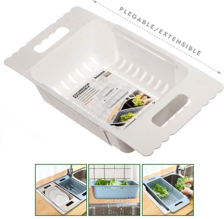 EDM - Ausziehbarer Abtropfständer für die Spüle 23-36 Max Weiß 50 x 18,5 x 8 cm Kozina