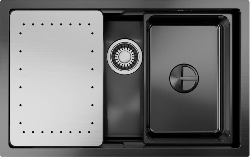 CECIPA MAX Edelstahlspüle 70 x 44 cm Einbau-Küchenspüle – Schritt-Design mit Abtropffläche & Zusatzbecken – Anthrazit