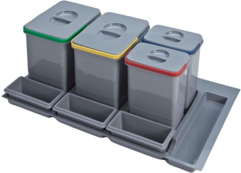 Praktische Mülltrennung mit 90 l, 2x12 l und 2x5 l Compartments, 3 Behälter