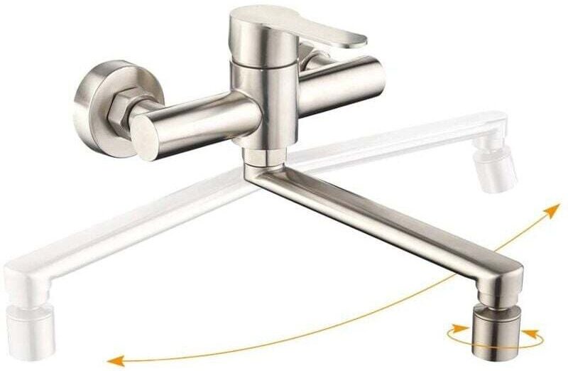 YMYNY Küchenarmatur zur Wandmontage, 2 Wasserstrahlen, Küchenarmatur, 360° drehbar, Wandmontage