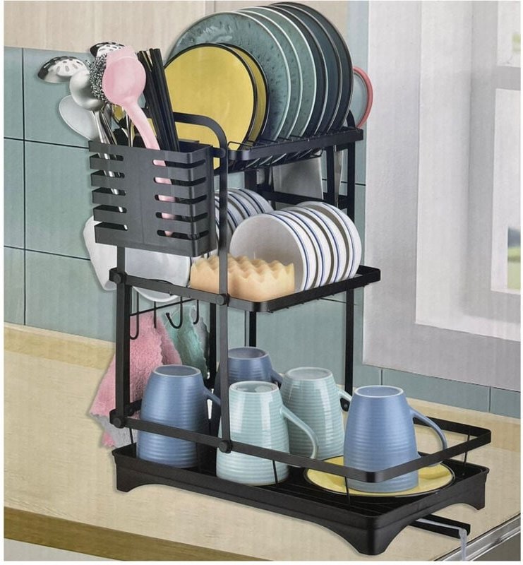 Trade Shop - SCOLAPIATTI A RIPIANI CON VASSOIO ANTIGOCCIA BECCUCCIO PORTA UTENSILI PER LAVELLO CUCINA -