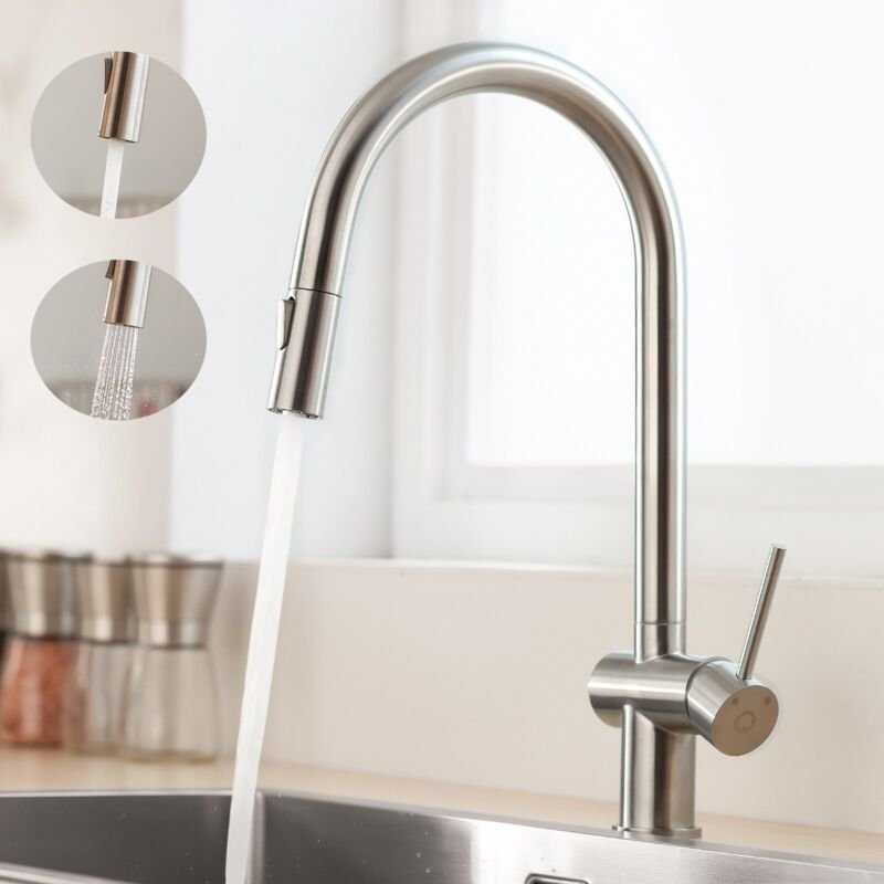 Cecipa Hochdruck Küchenmischbatterie mit herausziehbarer Brause, Wasserhahn aus gebürstetem Edelstahl, U-förmiger Wasser...