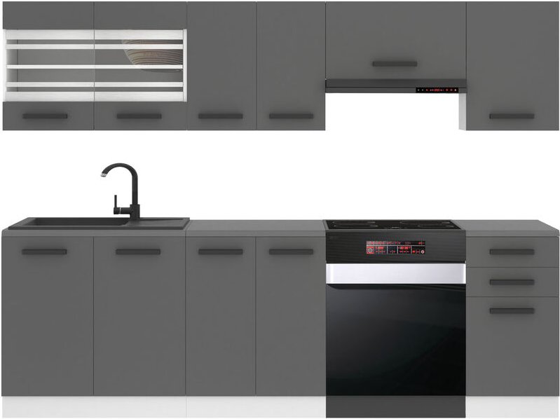 Küchenzeile Küchenblock Lily - Küchenmöbel 240 cm Einbauküche Vollausstattung ohne Elektrogeräten mit Hängeschränke und ...