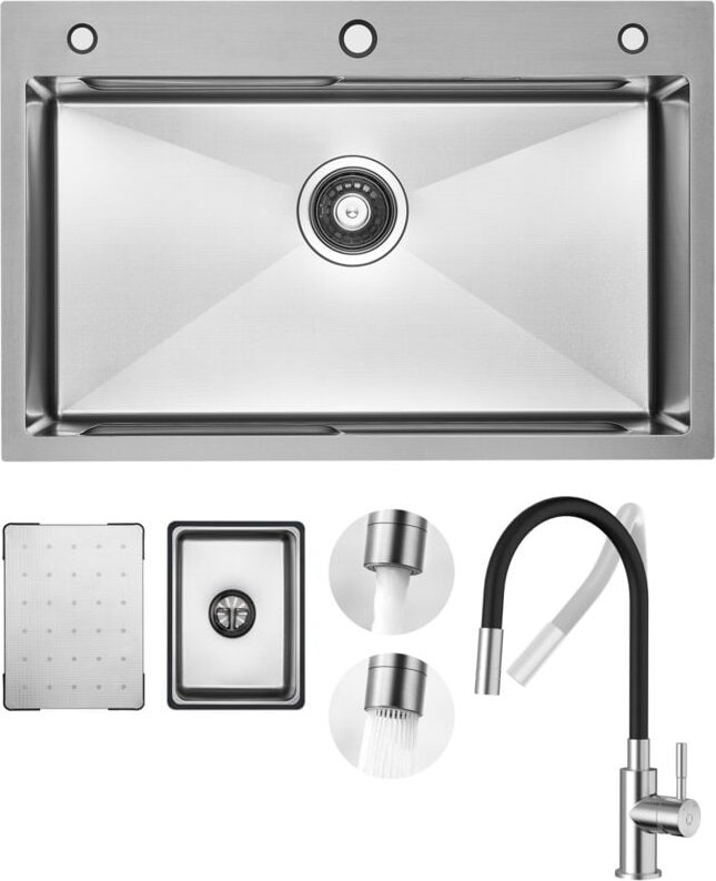 Cecipa Max - Küchenspüle aus Edelstahl 70x45cm Gebürstete Mit Abtropffläche + Universeller Küchenarmatur Gebürstete Küch...