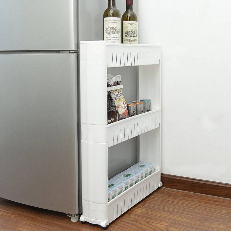 3 Ablagen Nischenregal Küchenregal mit Rolllen - Woltu