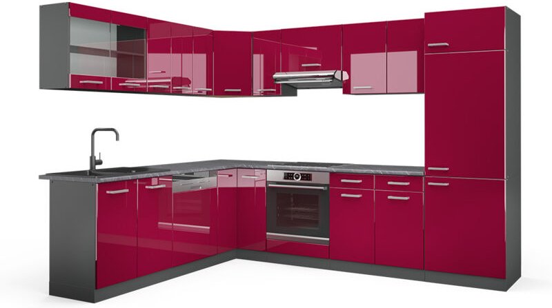 Vicco - Eckküche R-Line, Bordeaux Hochglanz/Anthrazit, 227 x 287 cm , ap Anthrazit