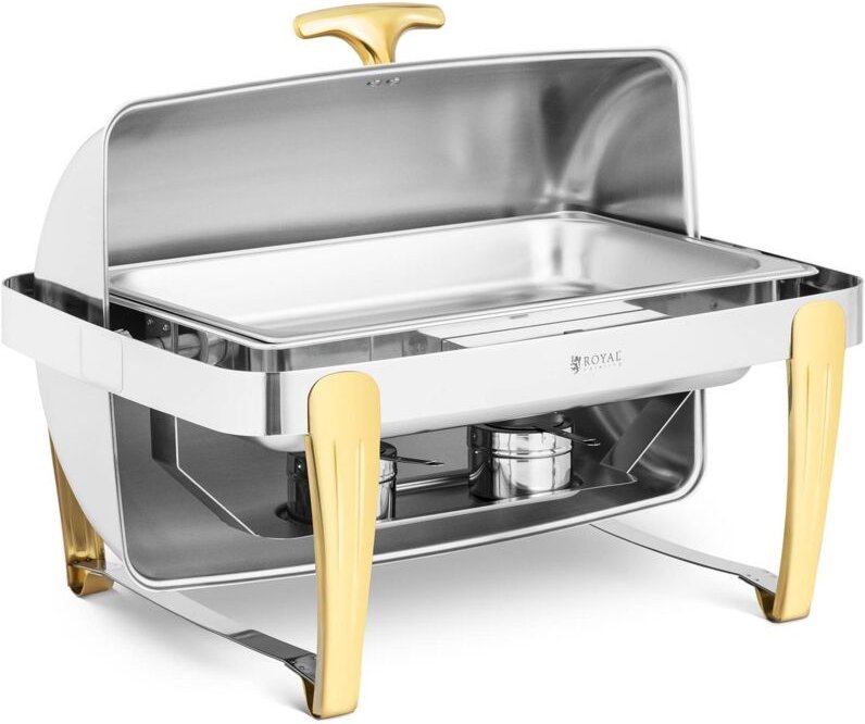 Royal Catering - Chafing Dish Warmhaltebehälter Speisenwärmer Brennpaste gn 1/1 Rolltop-Haube 9 l