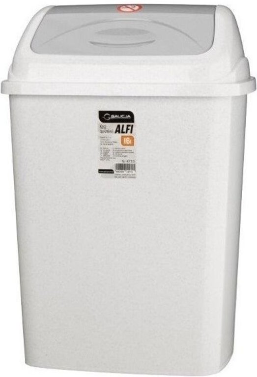Cubo de basura ALFI con tapa abatible de 16 l para residuos de basura, gris claro jaspeado