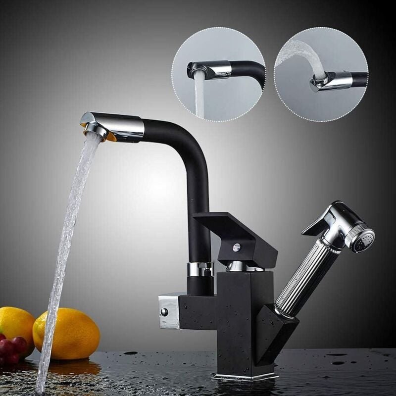 Auralum Top Küchenarmatur 360 drehbarer multifunktionaler Spültischmischer mit ausziehbarer Brause Küchenarmatur mit sch...