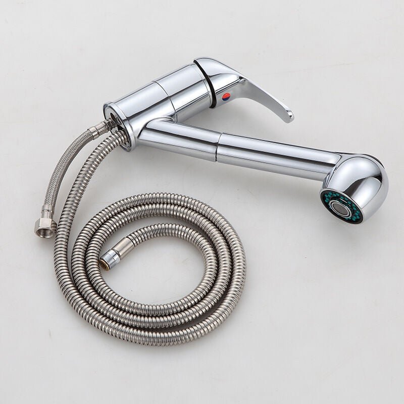 Küchenarmatur Chrom, Einhebelmischer mit Brause, 360° Schwenkbarer Wasserhahn für 1 Loch, 2 Strahlarten, Messing