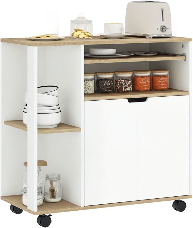 Küchenwagen Servierwagen mit Schrank, verschiebbaren und verstellbaren Einlegeböden, Rollwagen Küchenregal mit Arbeitspl...