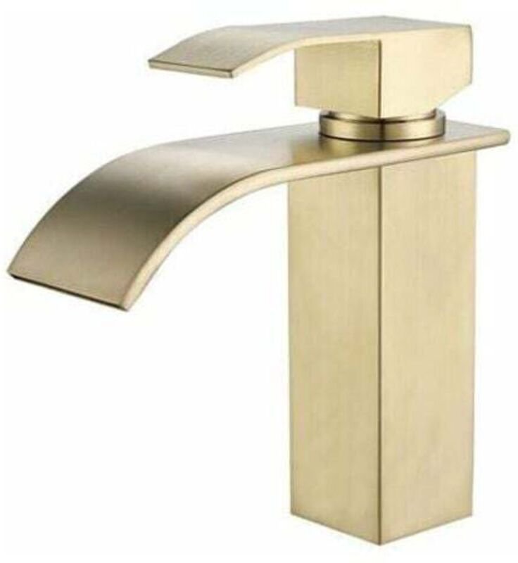 Moderne goldene Wasserfall-Waschtischarmatur, verstellbare Warm- und Kaltwasser-Mischbatterie -- TRIMEC