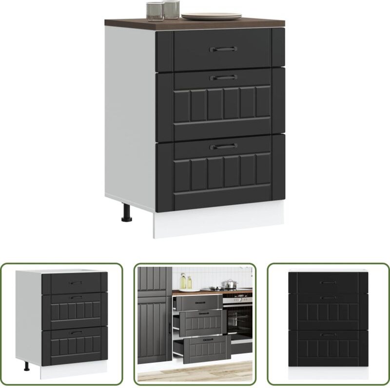 Holzwerkstoff - Küchenunterschrank „Lucca“ Schwarz Holzwerkstoff