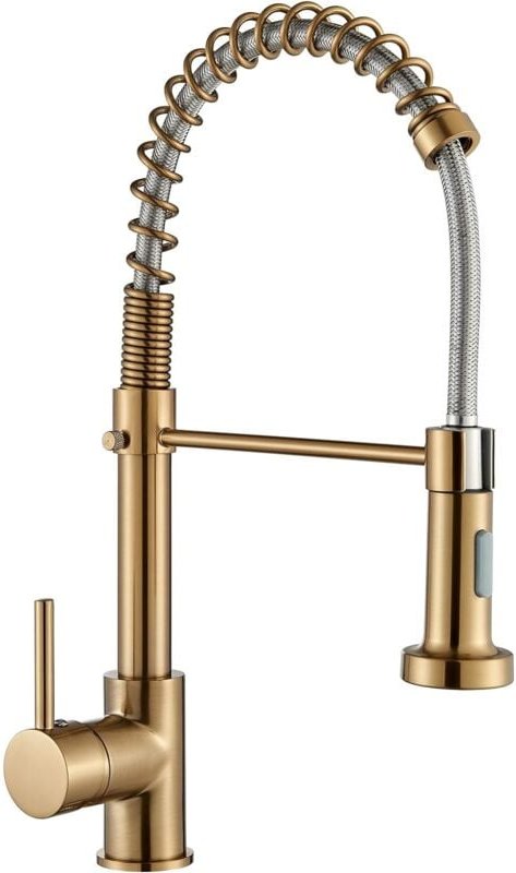 Wasserhahn Küche mit Spiralfeder Gold Küchenarmatur mit Brause Ausziehbar 360° Schwenkbar Spültischarmatur